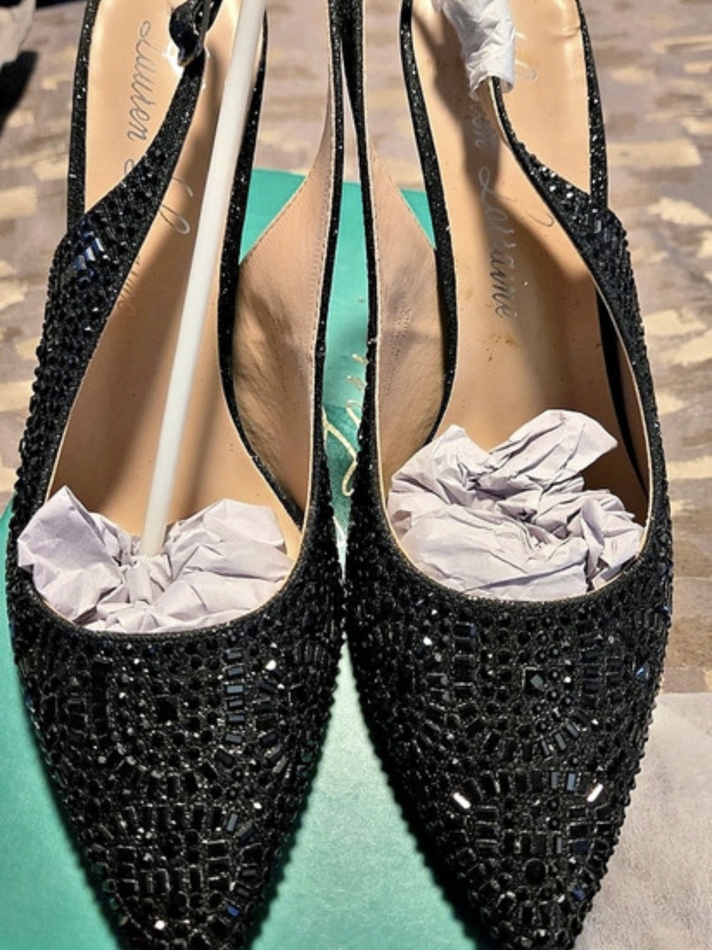 Lauren Lorraine Rachel Black Embellished Pointed-Toe Heels US 10 Like New